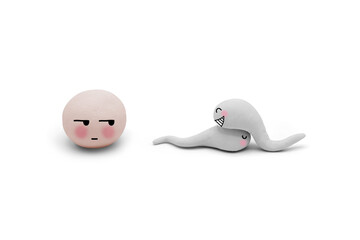 Handmade Polymer Clay Figure of Human Sperm Impregnate a Fertile Human Egg