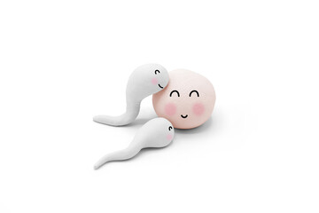 Handmade Polymer Clay Figure of Human Sperm Impregnate a Fertile Human Egg