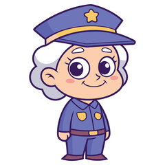 Cartoon Police Officer with Gray Hair, Cute Police Uniform and Transparent Background