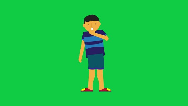 Shocked character with open mouth facial expression animation. Character animation in green screen background.