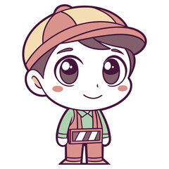 Cartoon Boy with Cap and Overalls on White Background