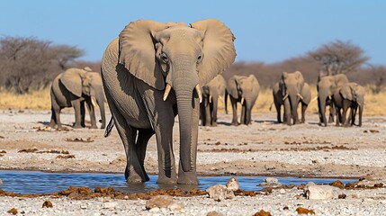 Majestic African Elephant Approaches Water Source in Savanna Habitat