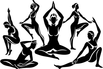 Minimalist line art yoga illustration featuring graceful poses and meditative figures. Perfect for wellness branding, yoga studio logos, meditation guides, health and fitness content, spiritual artwor