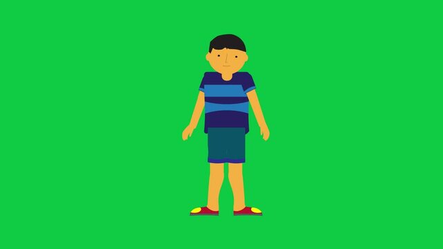 Sad expression animated character surrendering with hands up animation. Character animation in green screen background.