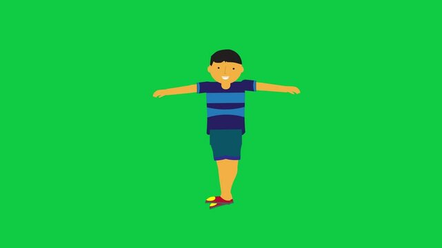 Smiling character walking with open hand animation. Character animation in green screen background.