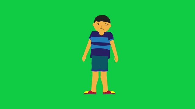 Sad and emotional character with a clear expression in a clean green screen animation suitable for compositing and motion graphics use.