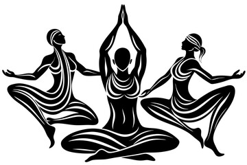 Minimalist line art yoga illustration featuring graceful poses and meditative figures. Perfect for wellness branding, yoga studio logos, meditation guides, health and fitness content, spiritual artwor