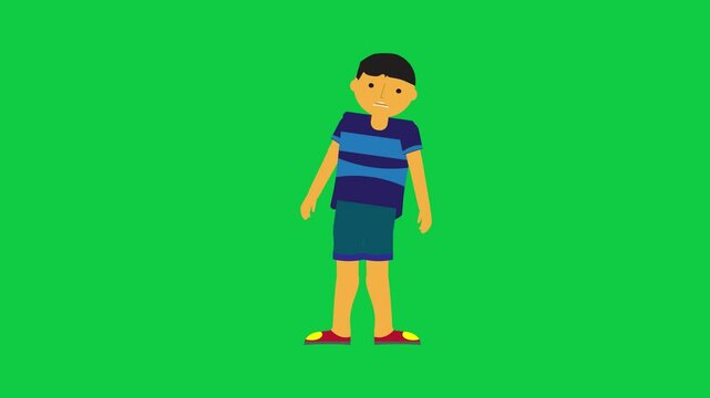 Surprised character showing a quick animated reaction in a clean green screen background for easy compositing and motion graphics use.