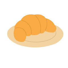 Cute vector illustration of a croissant on a plate. Simple flat cartoon breakfast food.
