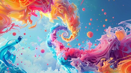 A colorful elements floating like swirl, creating an abstract and dynamic visual effect, Generative AI illustrations.
