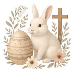 Easter Bunny with Egg and Cross Illustration