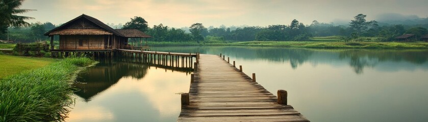 Obraz premium Tranquil Lakeside Cabin