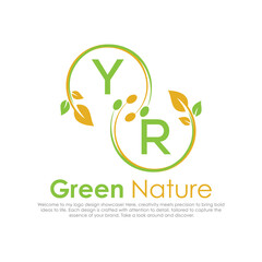 initial monogram logo for Green nature With circle shape creative design.