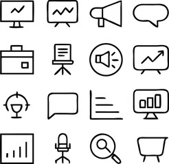 Presentation Icons Vector Art | Slides, Charts & Business Meeting Line Icon Pack