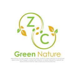 initial monogram logo for Green nature With circle shape creative design.