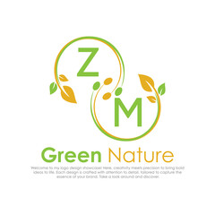 initial monogram logo for Green nature With circle shape creative design.