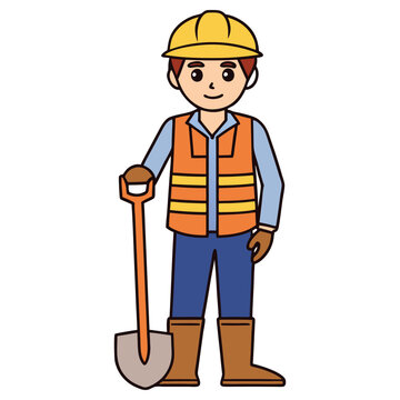 recommend clip art: Cartoon Construction Worker Holding Shovel With Hard Hat on Transparent Background