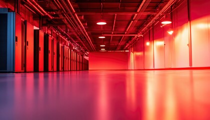 Fototapeta premium Industrial interior, deep red glow