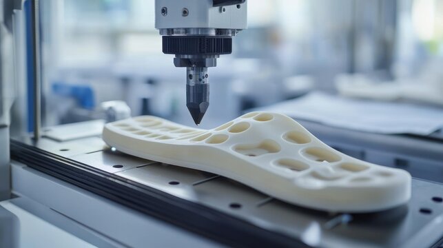 Advanced machinery crafting a shoe insole with precision in a modern manufacturing facility