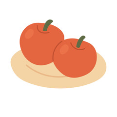 Minimal flat illustration of a plate with two red apples. Cute doodle for summer design.