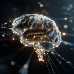 AI brain made of glowing circuits and data particles