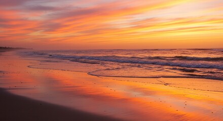 Obraz premium Stunning ocean sunset with vibrant colors and tranquil waves.