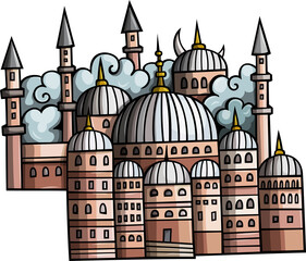 Fototapeta premium Cartoon funny Grand Mosque with Domes and Minarets