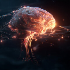 AI brain made of glowing circuits and data particles