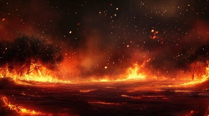 Forest ablaze at night