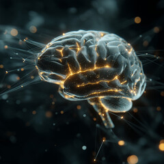 Futuristic AI brain made of circuits and glowing data particles