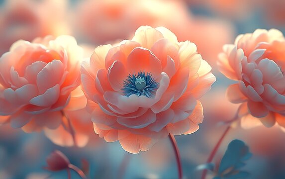 Peach-colored blossoms in soft light.