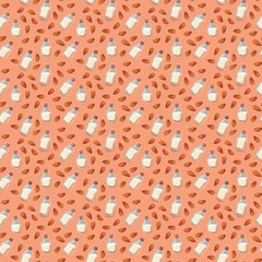 Seamless Pattern Of Almond Milk Bottles