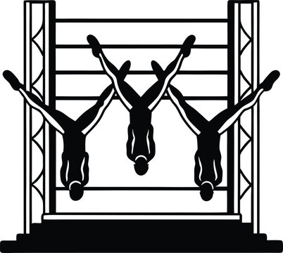 Gymnasts Performing on Parallel Bars, Black and White Silhouette