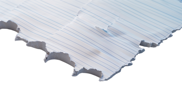Stack Of Torn Lined Paper Sheets Against Black Background Close Up - Powered by Adobe