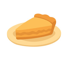 Flat cartoon slice of pie on plate. Cute summer doodle illustration for picnic and dessert theme.