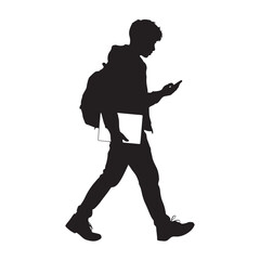 Silhouette of Person Walking with Backpack and Phone, Casual Traveler
