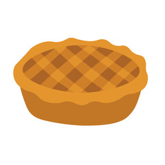 Flat cartoon whole pie with golden lattice crust. Cute summer doodle for picnic and food themes.