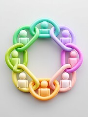 Inclusive leadership and DEI culture visuals, Colorful figures connected in a circle, symbolizing unity. Neuro diversity inclusion, authentic leadership visuals