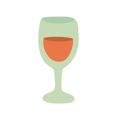 Flat cartoon wine glass with red wine. Cute summer doodle for picnic and beverage theme.