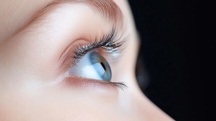 Obraz premium Close-up of a child's eye. Detailed view of the eye, eyelashes, and skin