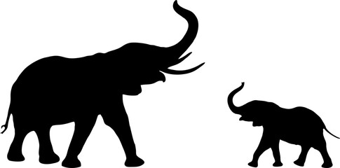 elephant with baby elephant silhouette vector