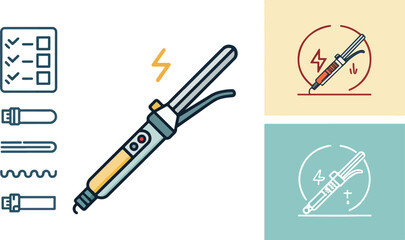 Curling Iron Illustration vector design, Curling Iron icon design, Set of Curling Iron vector design