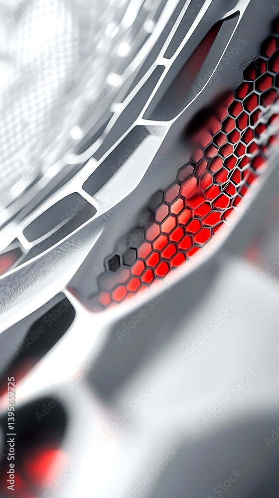 Aufkleber Abstract Gray and White Structure with Red Hexagonal Grid Pattern Detail