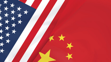 United States and China Flags on the background. Editable image.
