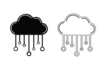 Dual Cloud Computing Icons Representing Data Network and Digital Connectivity