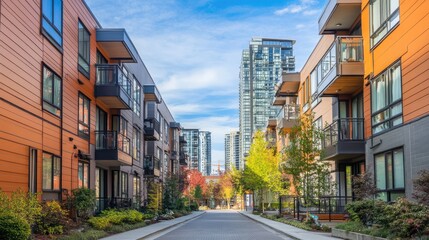 Fototapeta premium Modern Housing Development Featuring Open Spaces and Chic Architecture