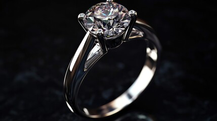 Sparkling diamond ring on dark background; jewelry photography for advertising