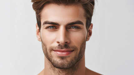 Naklejka premium A beautiful male face, showcasing clear features and elegance, with space for text.