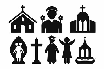 christian icon set sihouette black vector