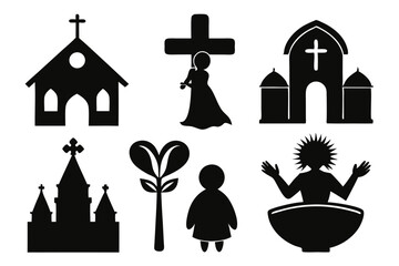 christian icon set sihouette black vector